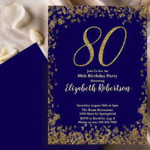 Convite de Aniversário Azul Elegante 80º Aniversár