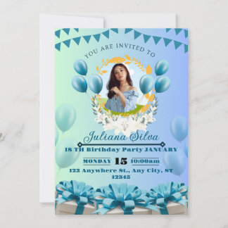Convite de aniversário azul Elegante - Personalizá