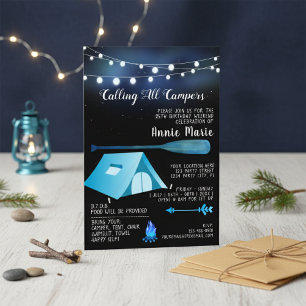 Convite de Aniversário Azul para Todos os Acampant