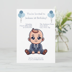 Convite de Aniversário Azul Personalizado para Beb