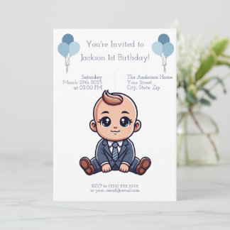 Convite de Aniversário Azul Personalizado para Beb