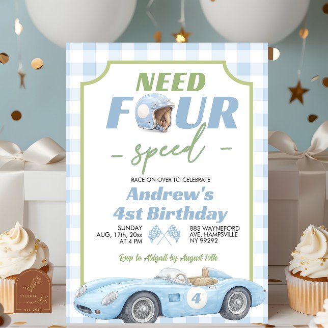Convite de Aniversário Azul Préppy Retro Need Four (Criador carregado)