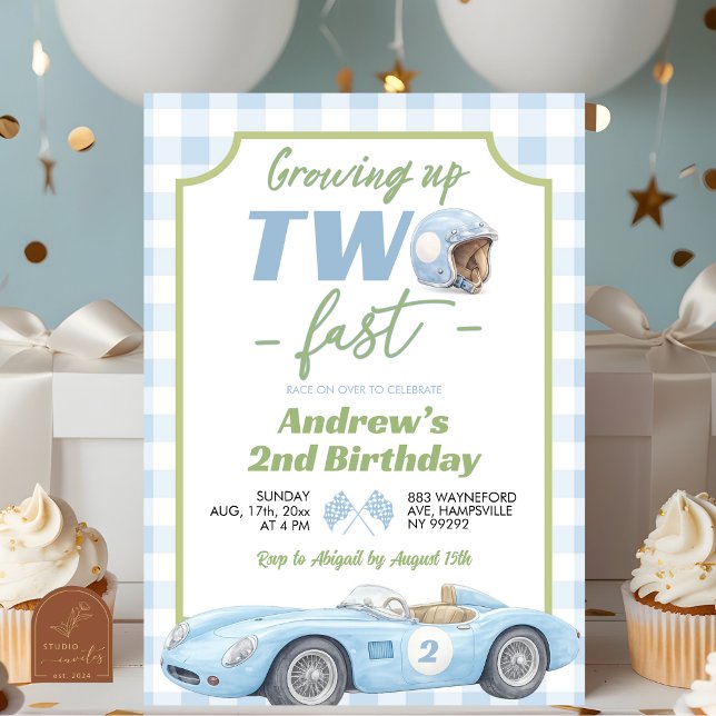 Convite de Aniversário Azul Préppy Retro TWO Rápid (Criador carregado)