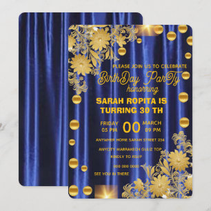 Convite de Aniversário Azul Royal Dourado, Mulher