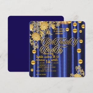Convite de Aniversário Azul Royal Dourado, Mulher 