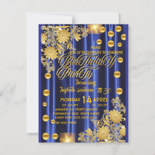 Convite de Aniversário Azul Royal Dourado, Mulher 