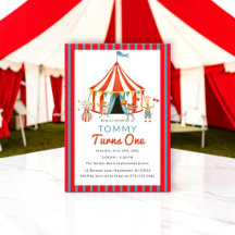 Convite de Aniversário Azul Vermelho Tenda de Circ