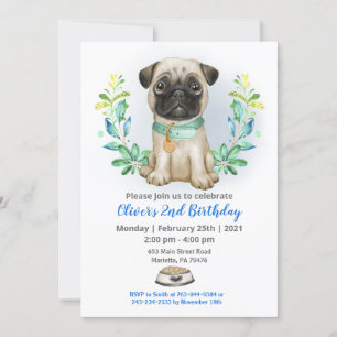 Convite de aniversário Baby Pug
