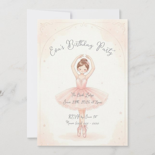 Convite de Aniversário Bailarina Rosa (Frente)