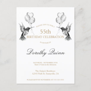 Convite de Aniversário Balão Beija-flor Aquarela