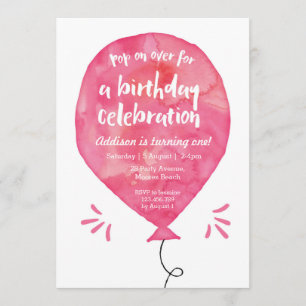 Convite de Aniversário Balão de Aquarela Rosa