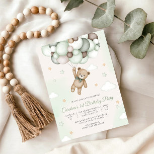 Convite de Aniversário Balão de Urso de Pelúcia
