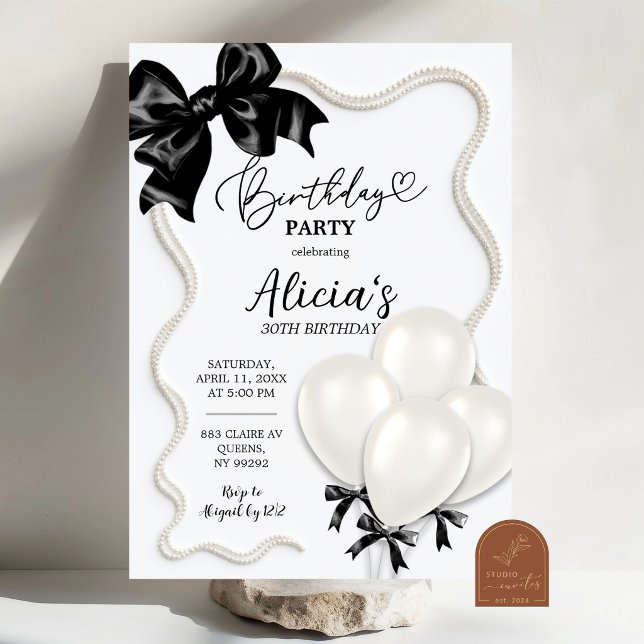 Convite de Aniversário Balão Preto Branco (Criador carregado)