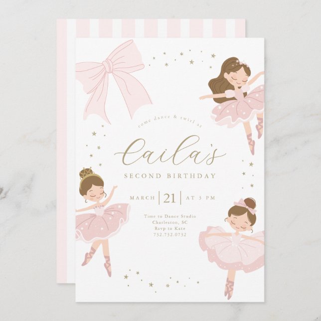 Convite de Aniversário Ballerina, Arco Bonito (Frente/Verso)