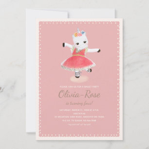 Convite de Aniversário Ballerina Unicorn Pink Gir