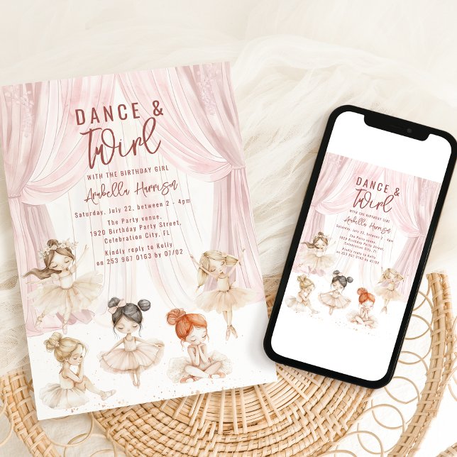 Convite de Aniversário Ballet Infantil Aquarela (Criador carregado)