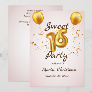 Convite de Aniversário Balões Golden Glow Sweet 16