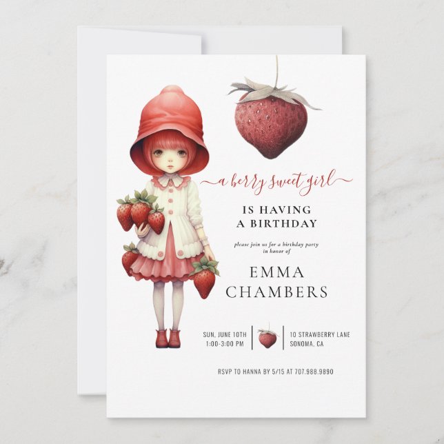 Convite de aniversário Berry Sweet Girl (Frente)