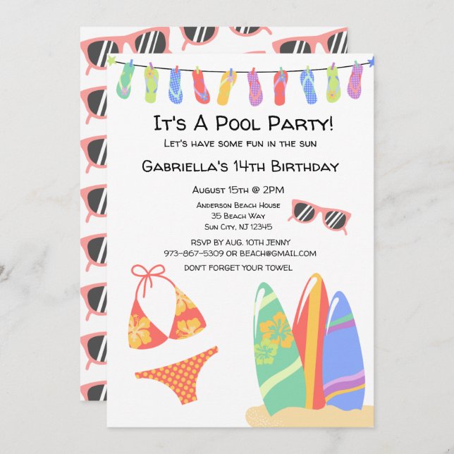 Convite de aniversário Bikini para o Partido da Pi (Frente/Verso)