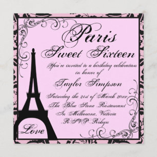 Convite de Aniversário Black & Pink Paris Sweet16