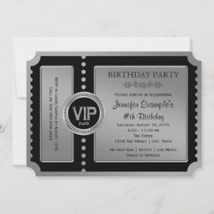 Convite de aniversário Black Silver Ticket