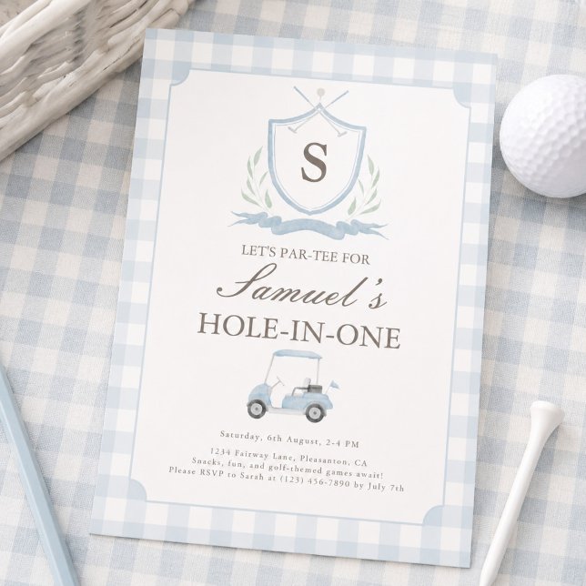Convite de Aniversário Blue and Pink Hole in One (Criador carregado)