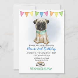 Convite de aniversário Blue Baby Pug