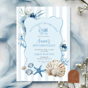 Convite de Aniversário Blue Boho Summer Coastal