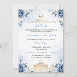 Convite de Aniversário Blue Floral Sukhmani Sahib