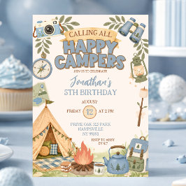 Convite de Aniversário Blue Happy Campers
