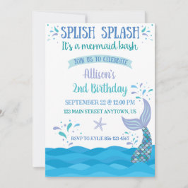 Convite de Aniversário Blue Mermaid Splash Bash