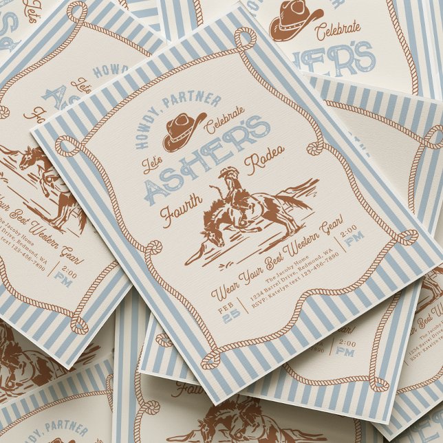 Convite de Aniversário Blue Stripe Rodeo (Criador carregado)
