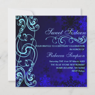 Convite de Aniversário Blue/White Snowflake Swirl