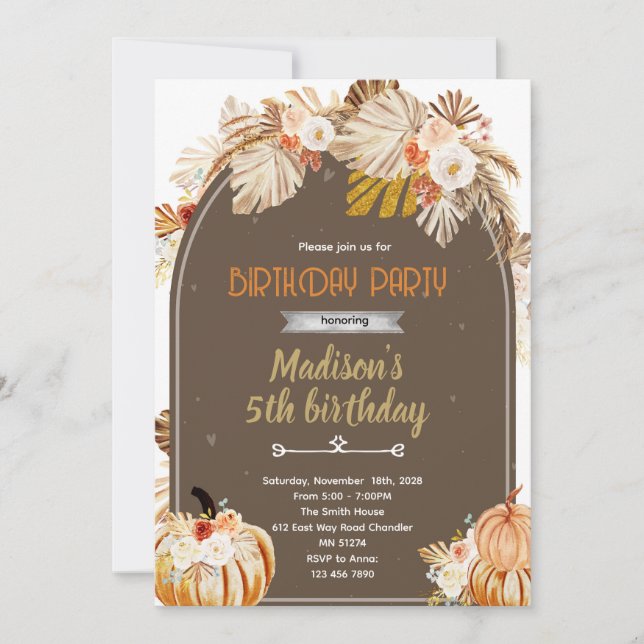 Convite de Aniversário Boho Abóbora (Frente)