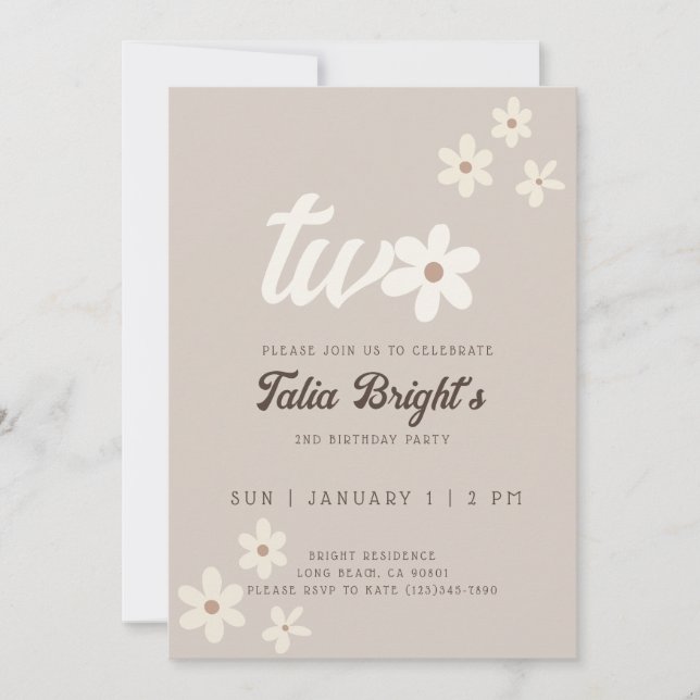 Convite de Aniversário Boho Daisy Natural (Frente)