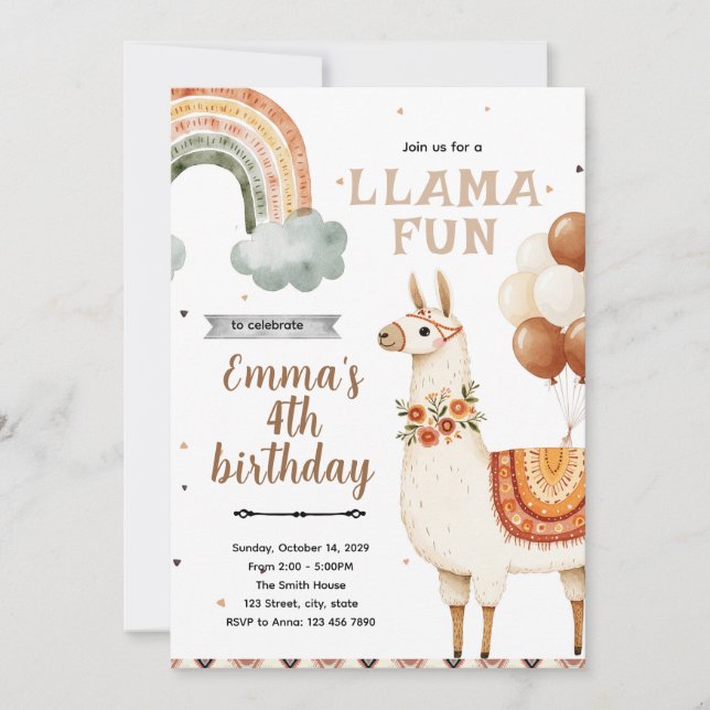 Convite de Aniversário Boho Llama (Frente)