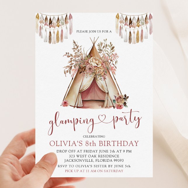 Convite de aniversário Boho Teepee Glamping (Criador carregado)