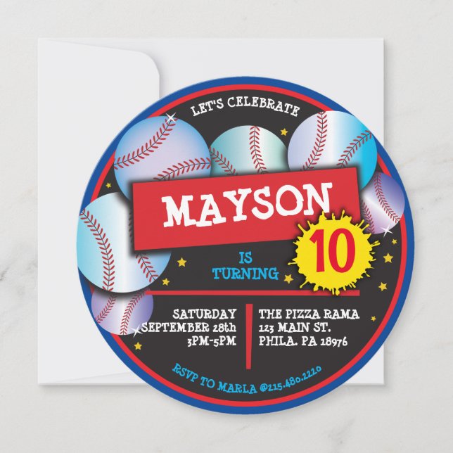 Convite de Aniversário BOLAS DE BEISEBOL AZUIS (Frente)