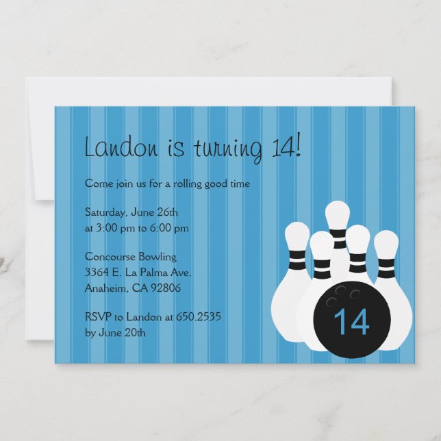 Convite de aniversário Boliche - Rosa (Frente)