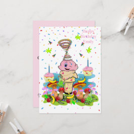 Convite de Aniversário Bolo com Cobertura Rosa Div