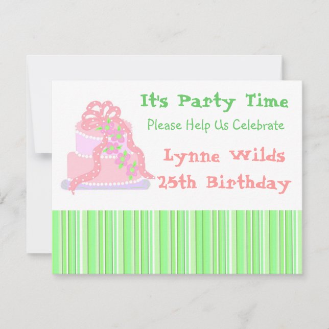 Convite de Aniversário Bolo com Laço Rosa (Frente)