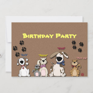 Convite de aniversário bonito dos gatos & dos cã