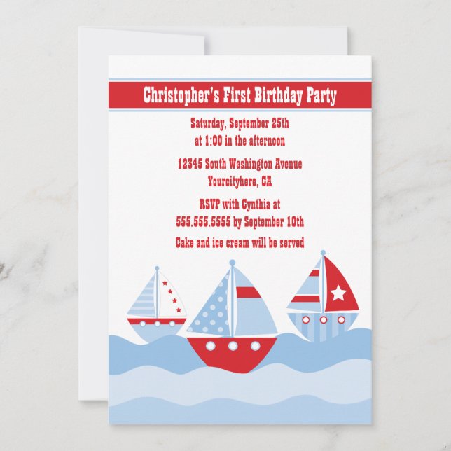 Convite de aniversário bonito dos veleiros do (Frente)