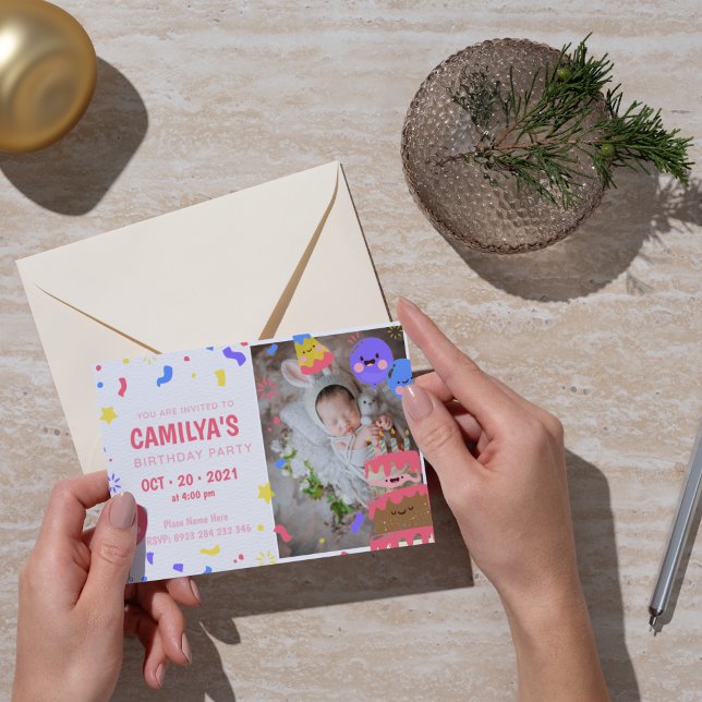 Convite de aniversário bonito e mágico com foto (Cute & Magical Birthday Invitation with Photo)