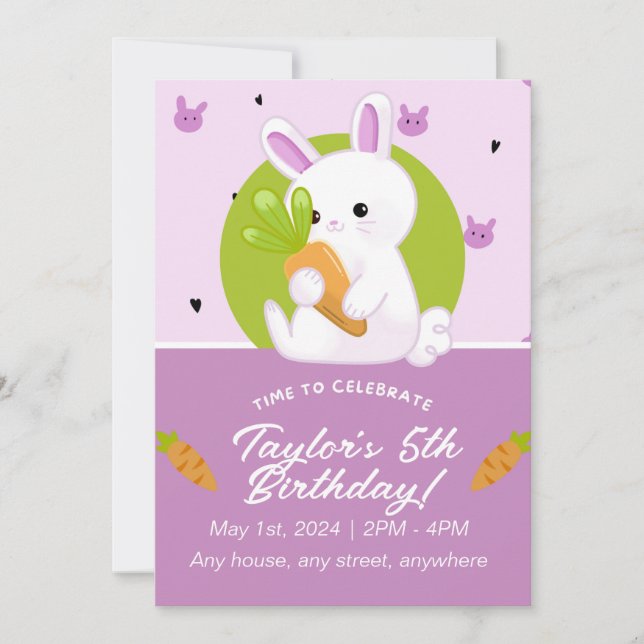 Convite de aniversário Bonito. Editável. (Frente)