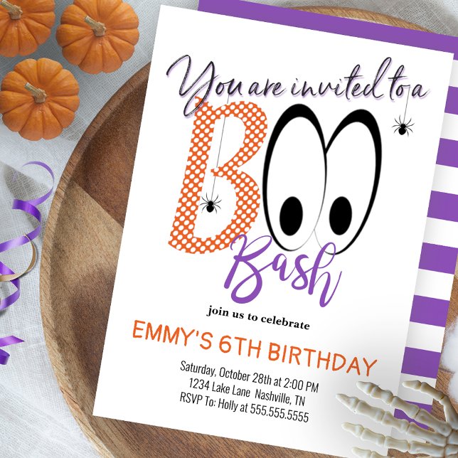 CONVITE DE ANIVERSÁRIO BOO BASH HALLOWEEN (BOO BASH HALLOWEEN BIRTHDAY PARTY INVITATION)