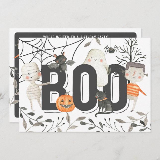 Convite de aniversário Boo Ghost Halloween (Frente/Verso)