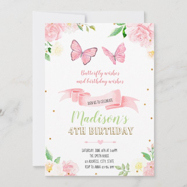 convite de aniversário borboleta (Frente)