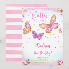 Convite de Aniversário Borboleta Aquarela Rosa