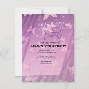 Convite de Aniversário Borboleta Rosa, Menina Borb